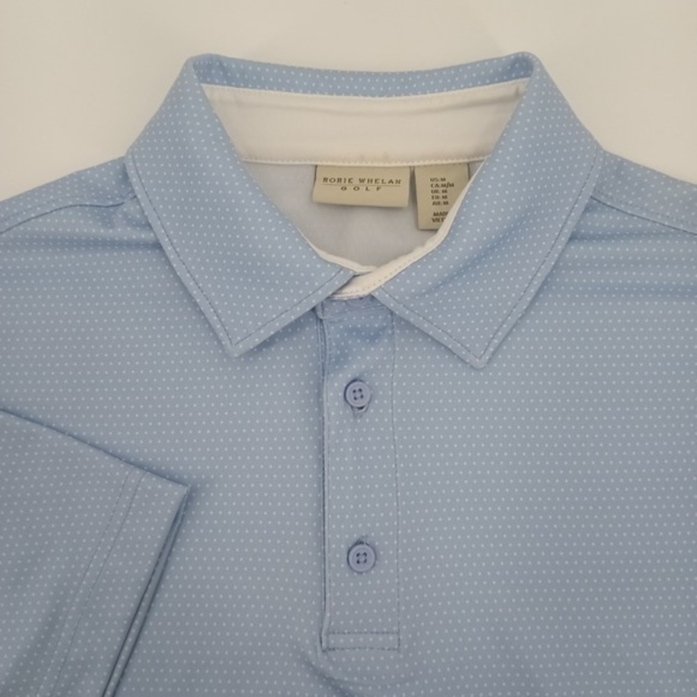 Rorie Whelan Golf Mens Polo Shirt Medium Blue White Micro Dot Performance S/S‎